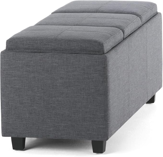 SIMPLIHOME Avalon 42 Inch Wide Contemporary Rectangle Storage Ottoman in Slate