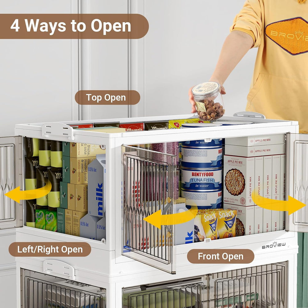 BROVIEW 480Qt Stackable Storage Bins with 4 Lids, Front and Side Open Doors, ...