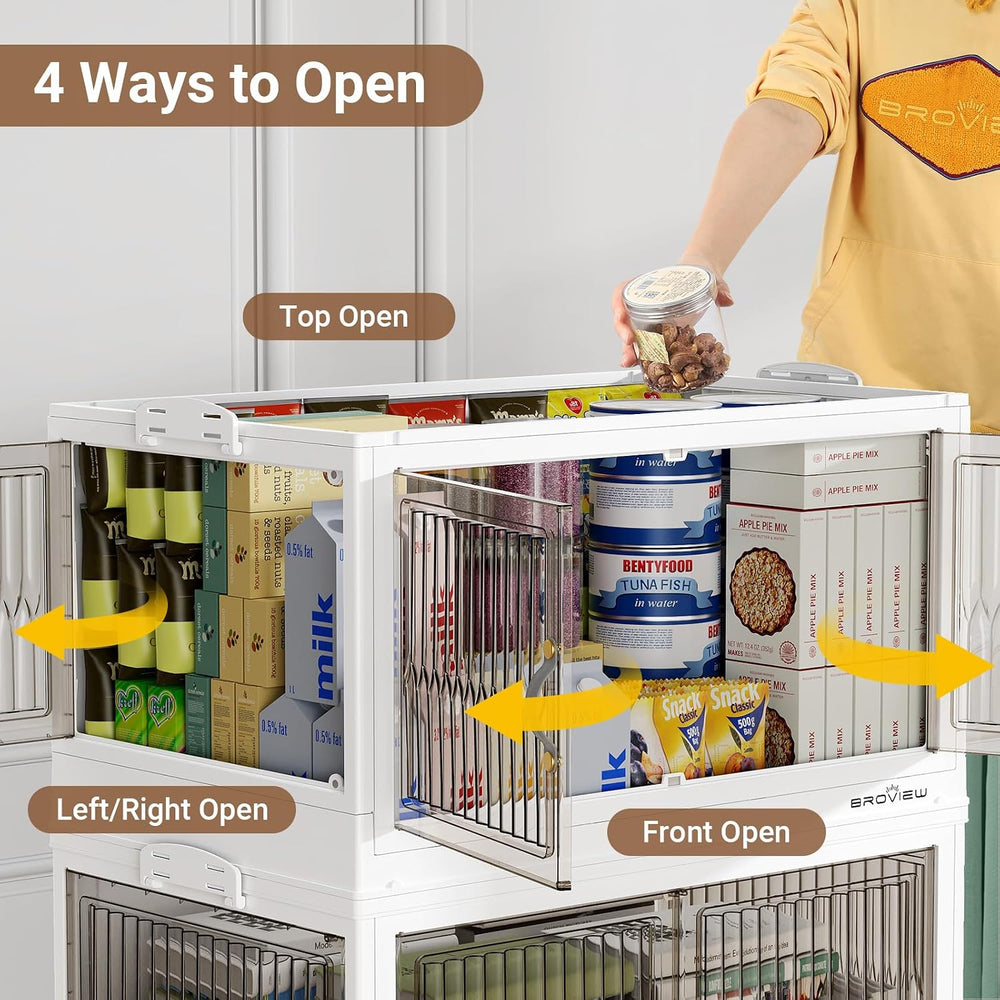 BROVIEW 600Qt Stackable Storage Bins with 5 Lids, Front and Side Open Doors, ...