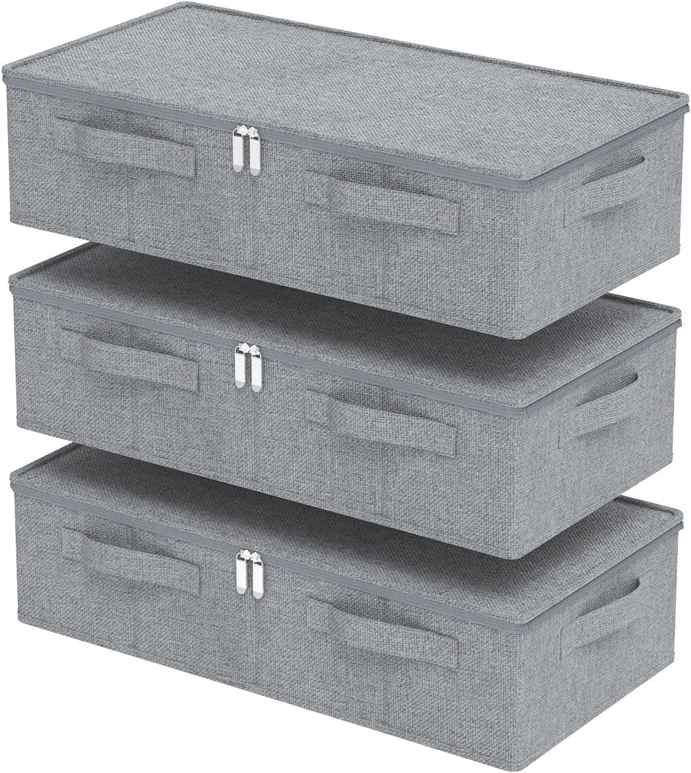 Underbed Fabric Storage Box with Lids,23.6x11.8x5.9in,Grey,3 Pack