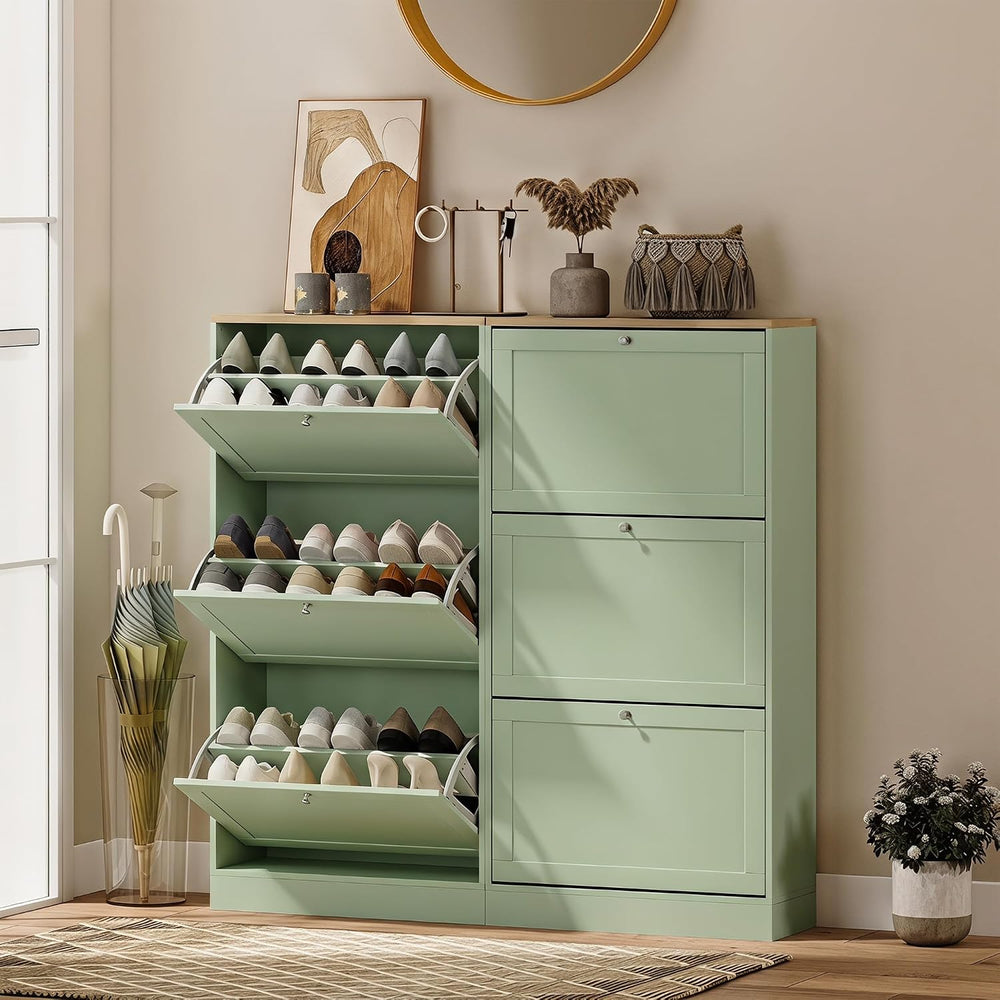 HOMCOM Modern Shoe Storage Cabinet with 3 Flip Drawers, Wooden Freestanding S...