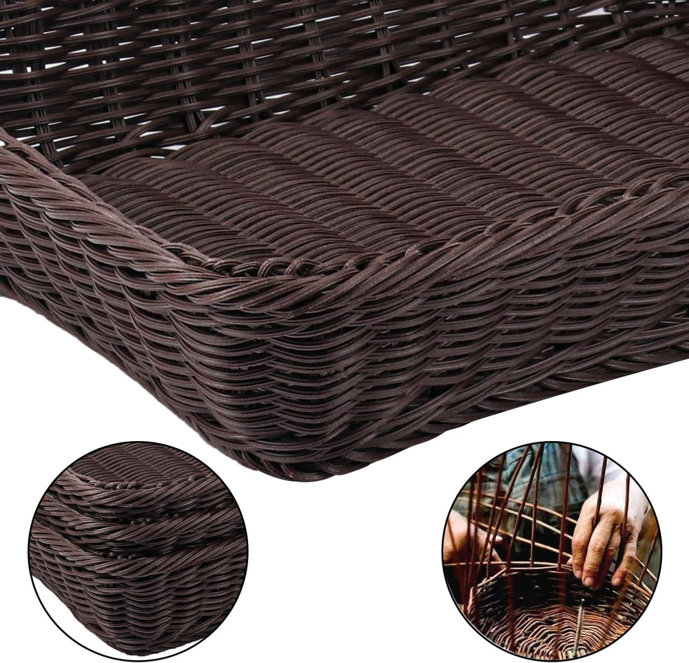 5 Pack 16 Inch Deep Coffee Wicker Bread Basket, Handmade Woven Organizer, Rec...