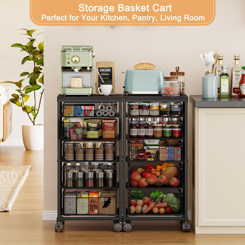 Kitchen Storage Cart with Drawer, 5-Tier Fruit Vegetable Storage Cart, Kitche...