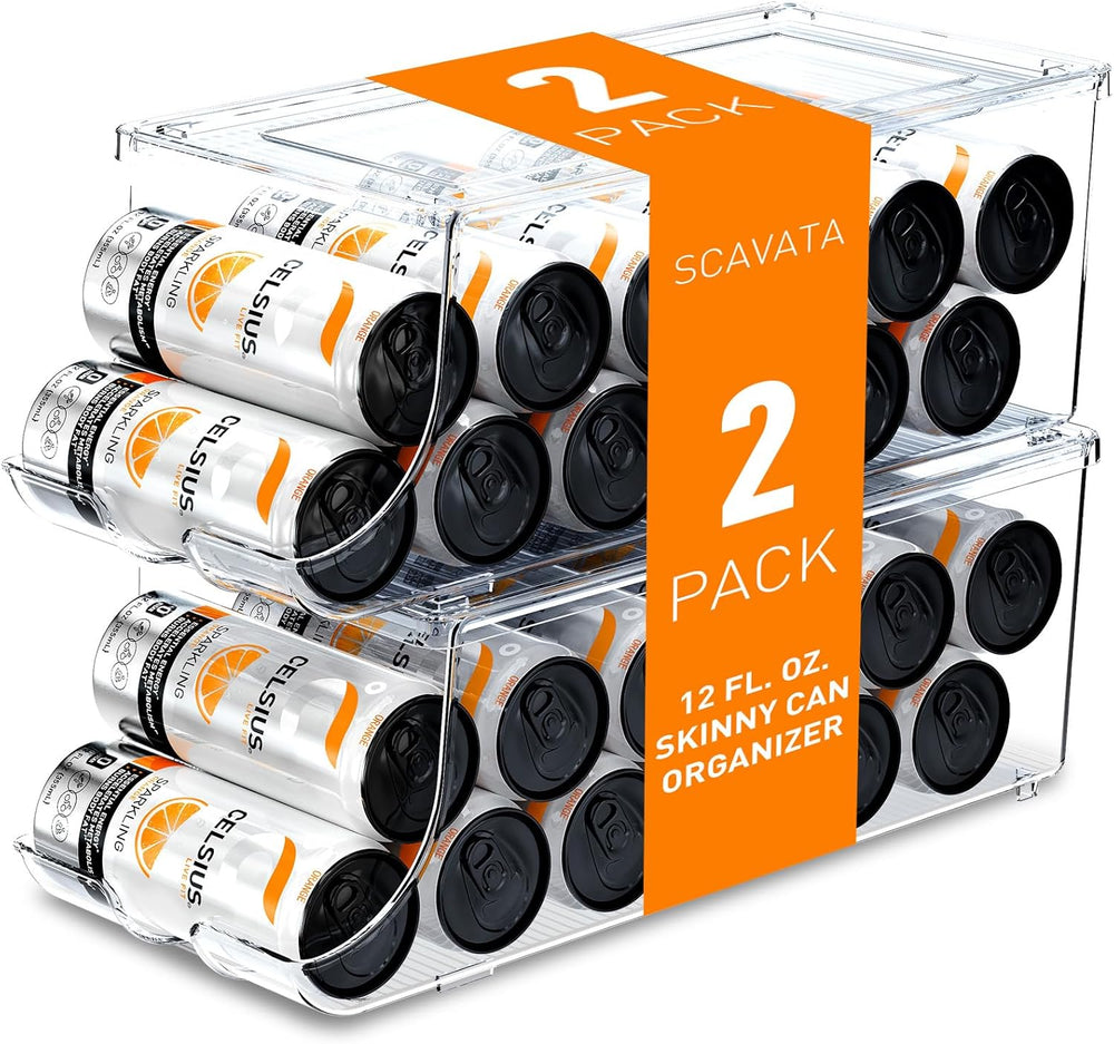 SCAVATA 2 Pack Skinny Can Organizer for Refrigerator, Stackable Tall Skinny S...