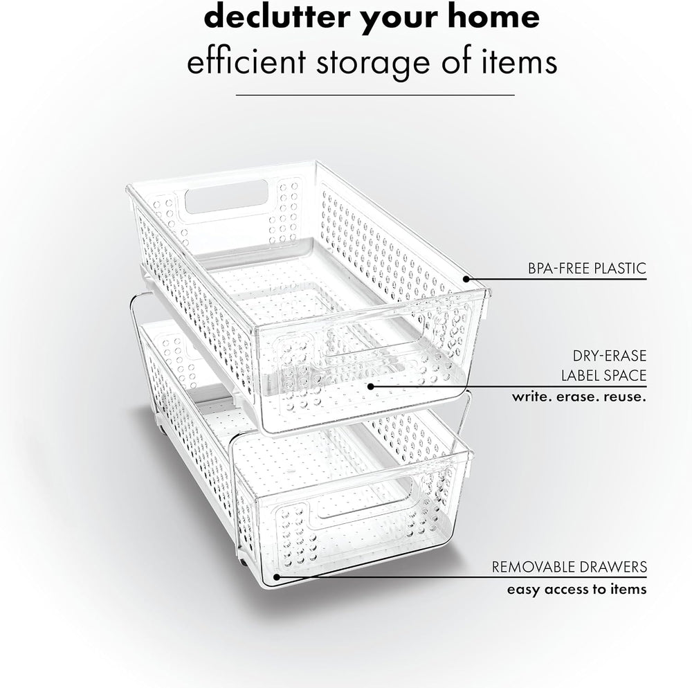 madesmart 2 Tier Organizer, Multi-Purpose Slide-Out Storage Baskets with Hand...