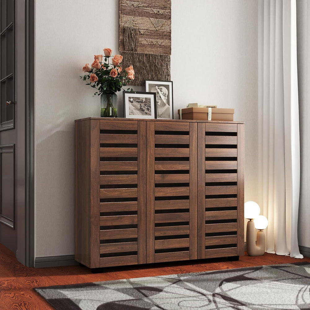 Shoe Cabinet, 5-Tier Shoe Storage Cabinet with Adjustable Shelves, Wooden Sho...