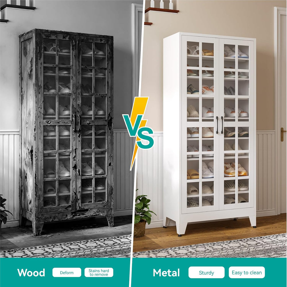Tall Shoe Cabinet with Doors and Adjustable Shelves