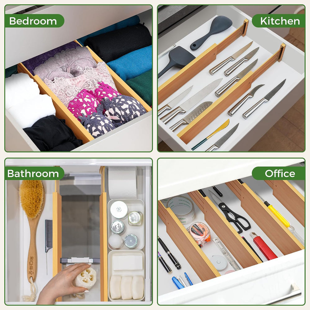 FJO 6 Pack Bamboo Drawer Dividers 4.65" High Adjustable from 17''...