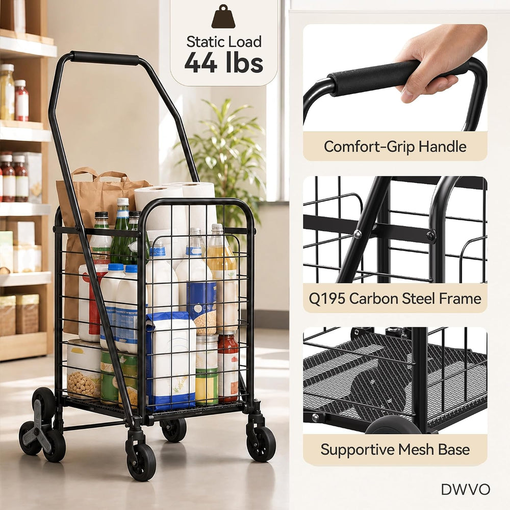 DWVO Folding Stair Climbing Cart, 360° Tri-Wheel Grocery Cart for Stairs
