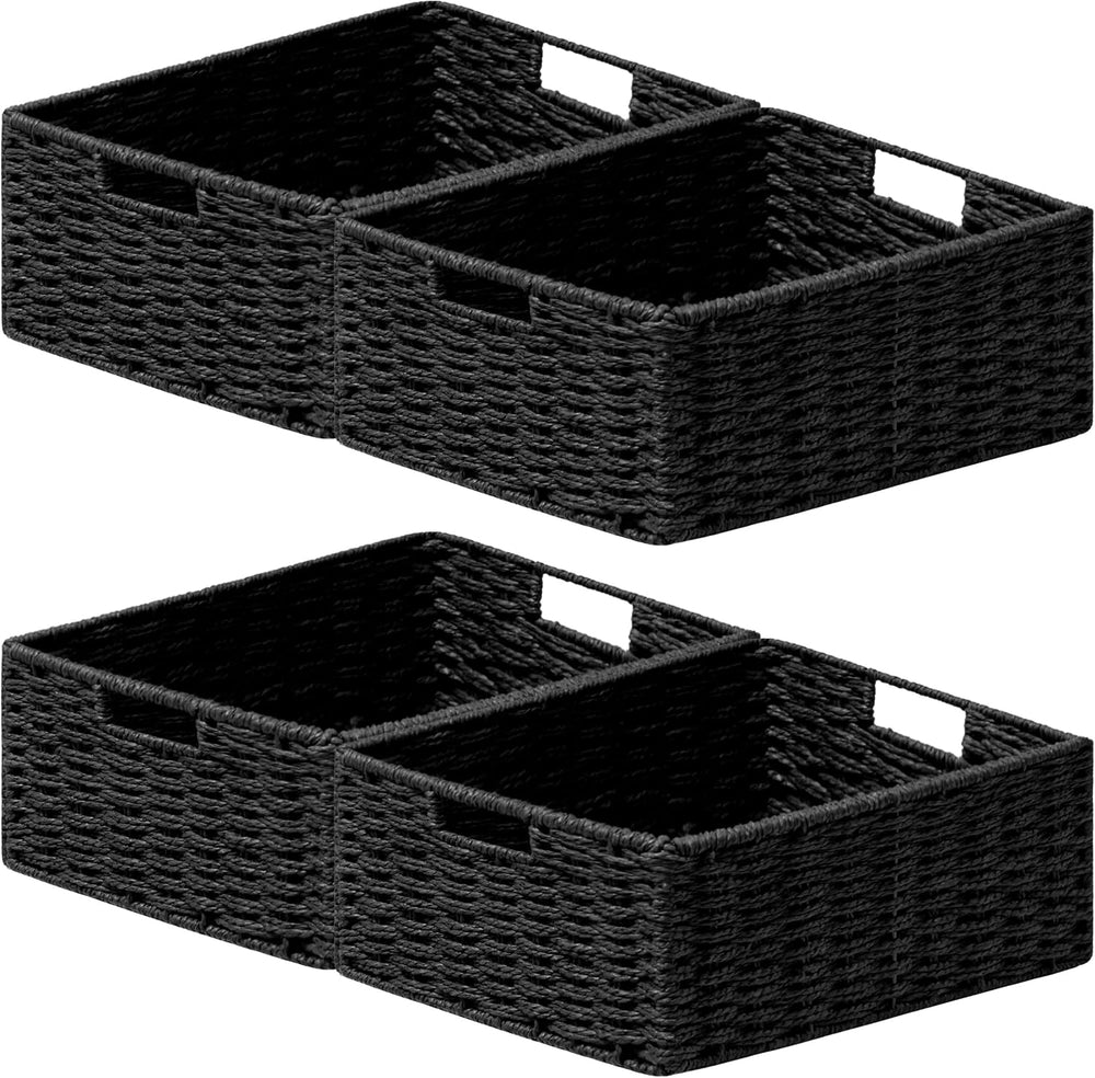joybest Black Wicker Baskets for Shelves, Hand-woven Storage Baskets