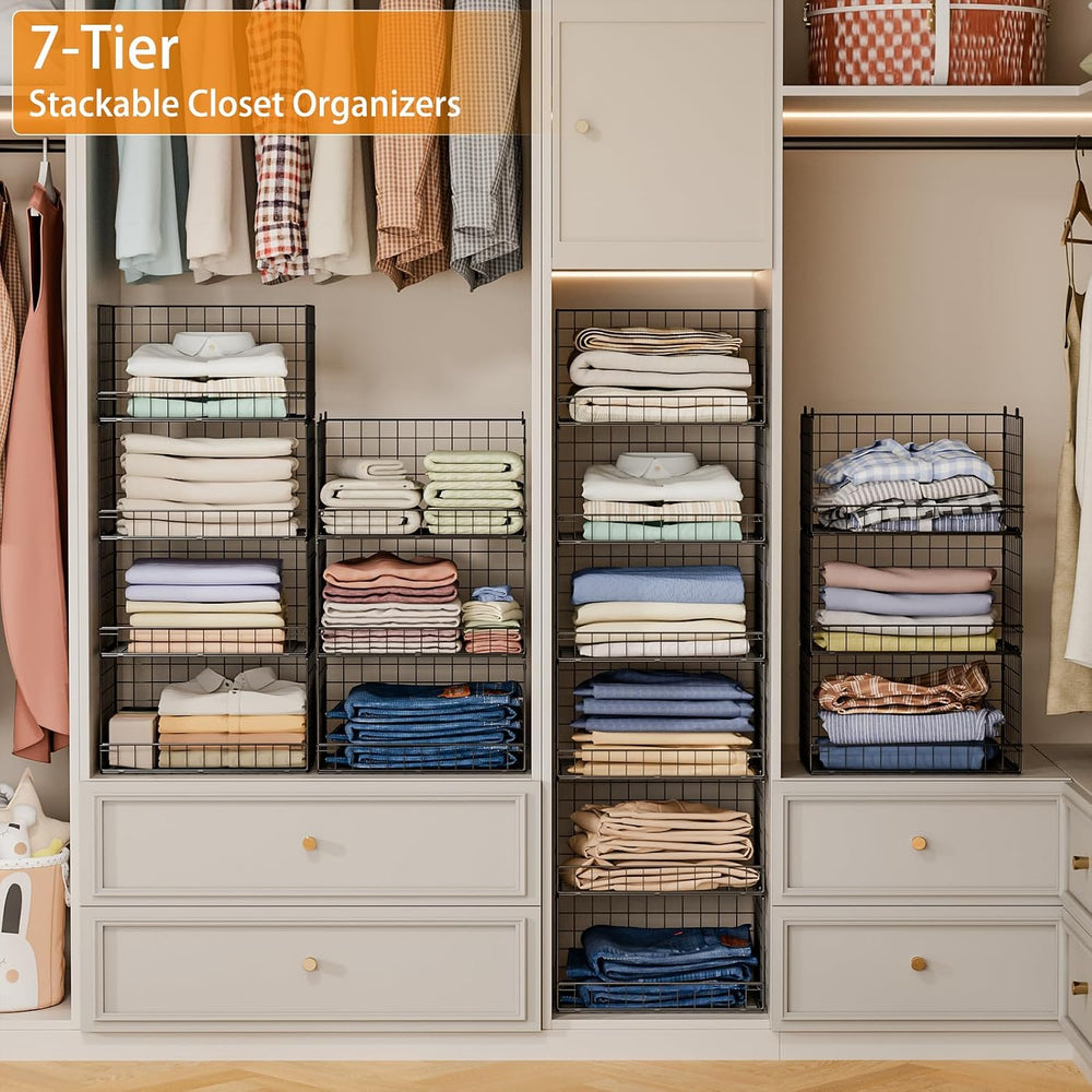 Yociyoga 7-Tier Stackable Closet Organizers and Storage Shelves, Foldable Clo...