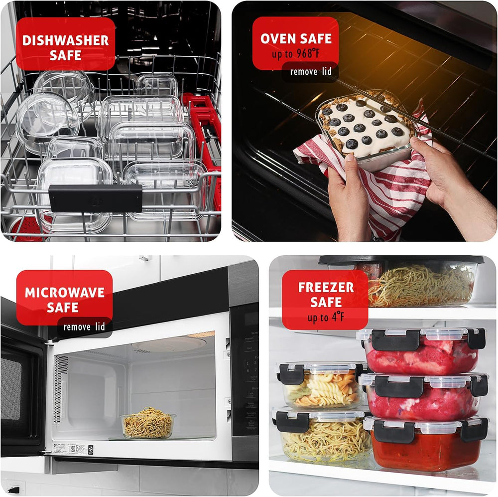 EATEX 48pc Glass Storage Containers with Lids, 24 Set Glass Food Storage Cont...