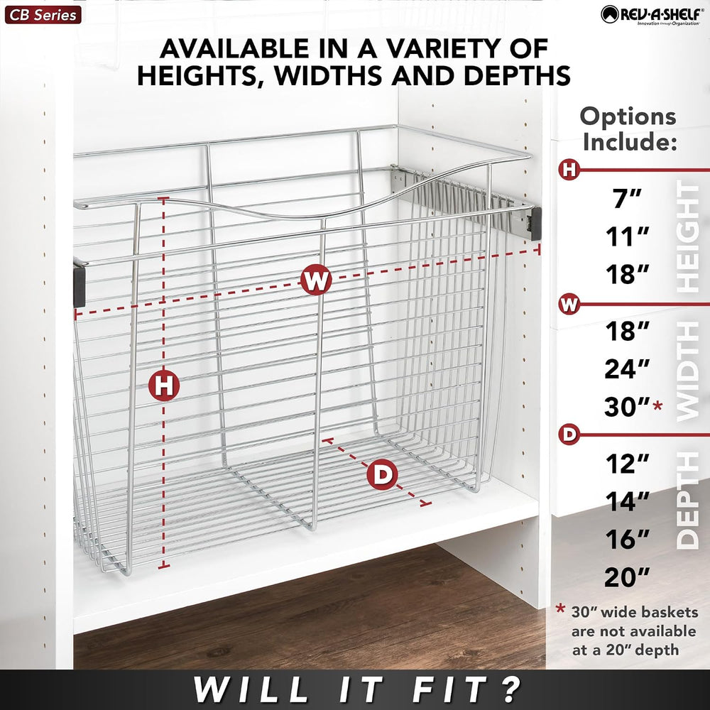 REV-A-SHELF Chrome 30" Wire Pullout Basket for 14" Deep Closet - 11...
