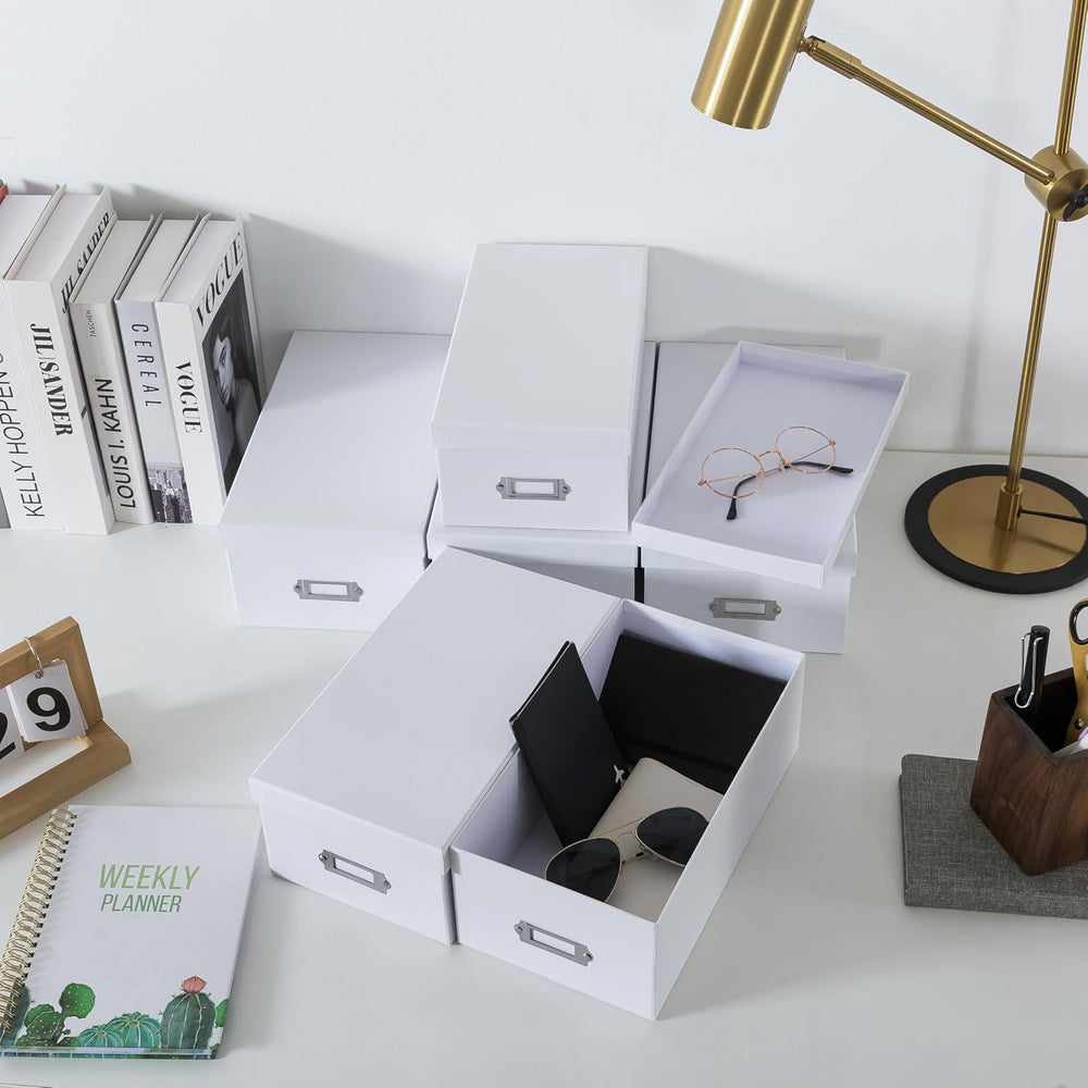 Soul & Lane - White Photo Storage Boxes with Lids, Set of 6 in 2 Sizes