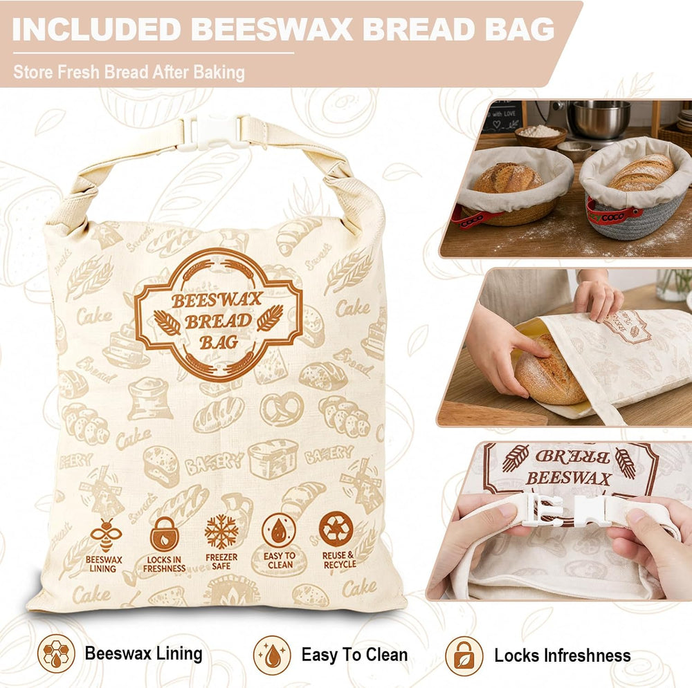 Cotton Rope Banneton Bread Proofing Basket with Beeswax Bag Set