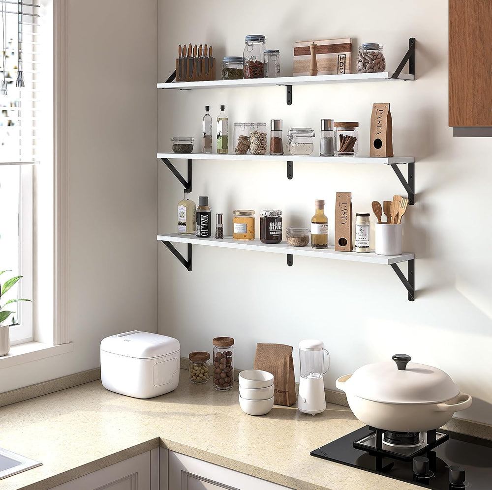 Heimlove Floating Shelves for Wall, 36 Inch Long Wood Floating Bookshelf Set ...