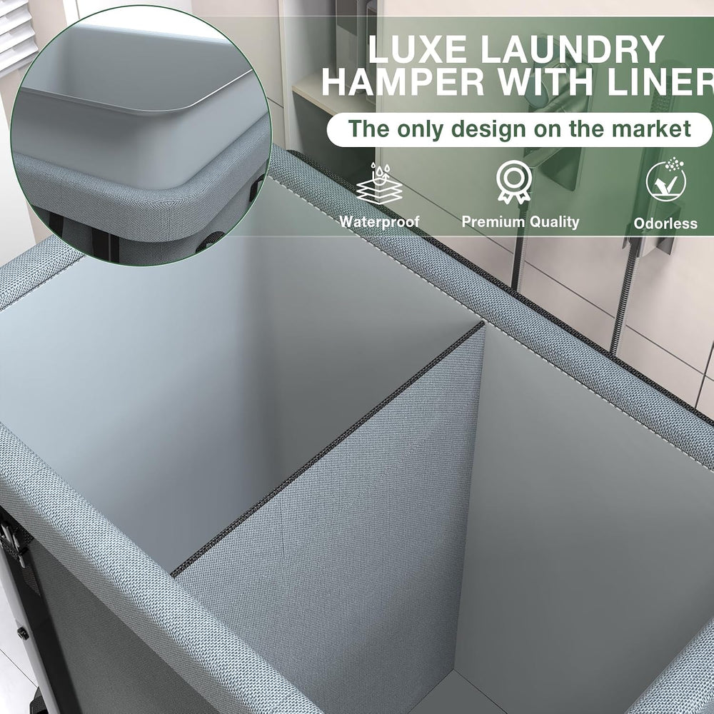 Laundry Basket with Lid,190L Rolling Laundry Hamper with Wheels,Grey