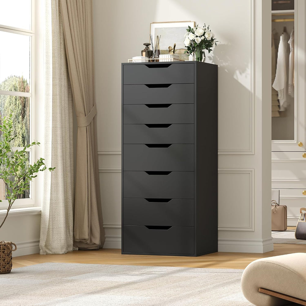 FACBOTALL 44.5" Tall Black Dresser, 8 Drawer Dresser with Groove Handles