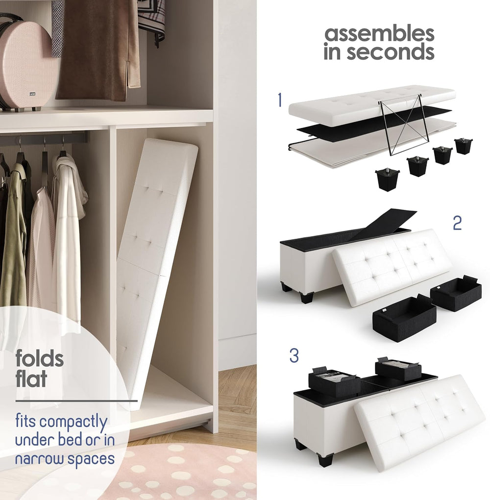 Storage Ottoman Bench with Bins, 43-in Storage Bench for Bedroom End of Bed, ...