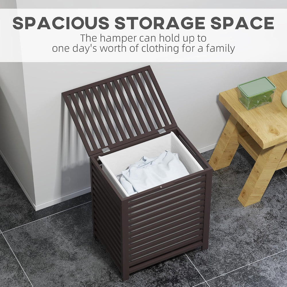 HOMCOM Bamboo Laundry Hamper with Lid 19.75 x 14.25 x 23.5 Inches Coffee
