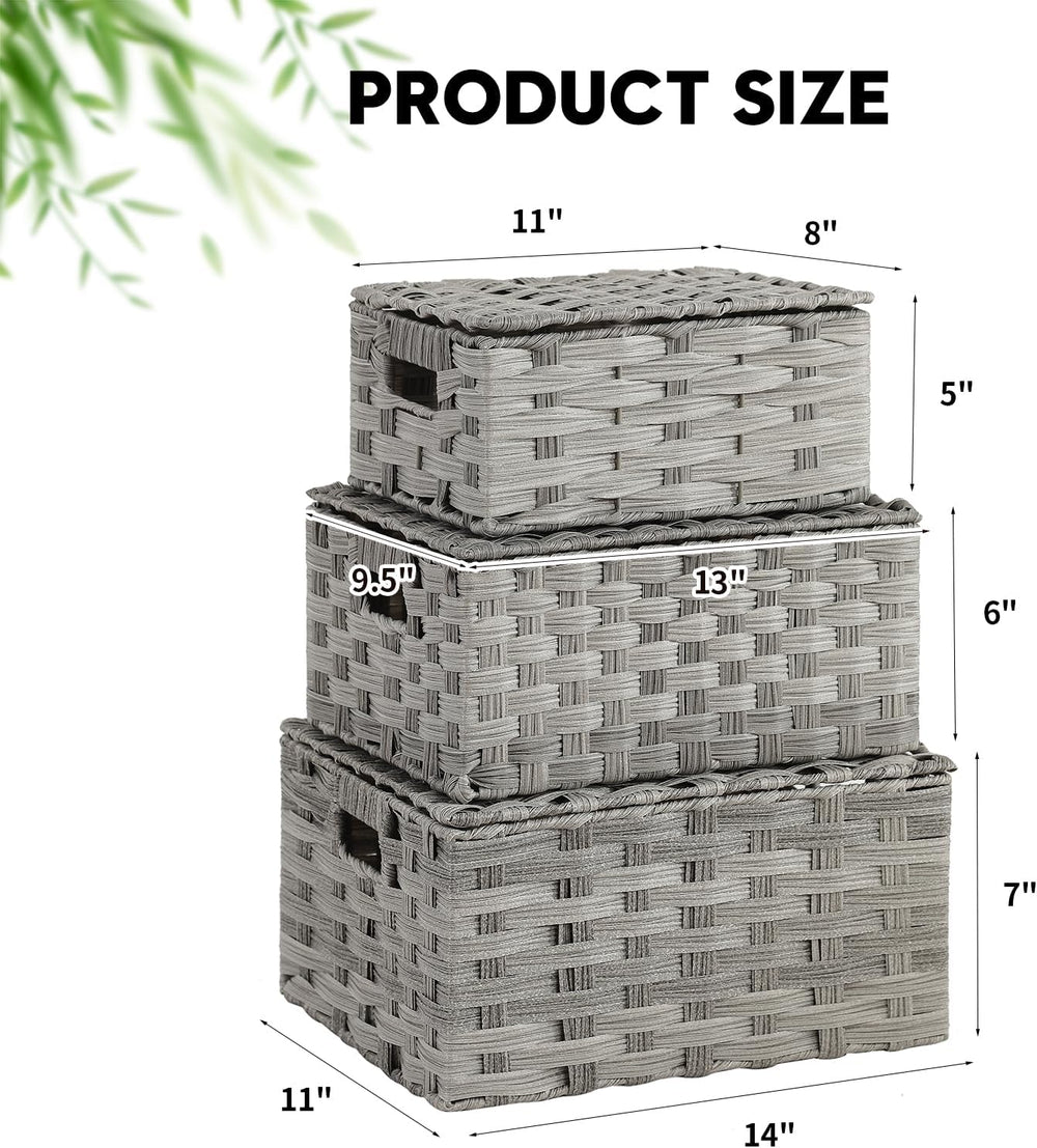 YMhoart Woven Storage Bins With Lids Shelf Baskets Wicker Organizing Rattan B...