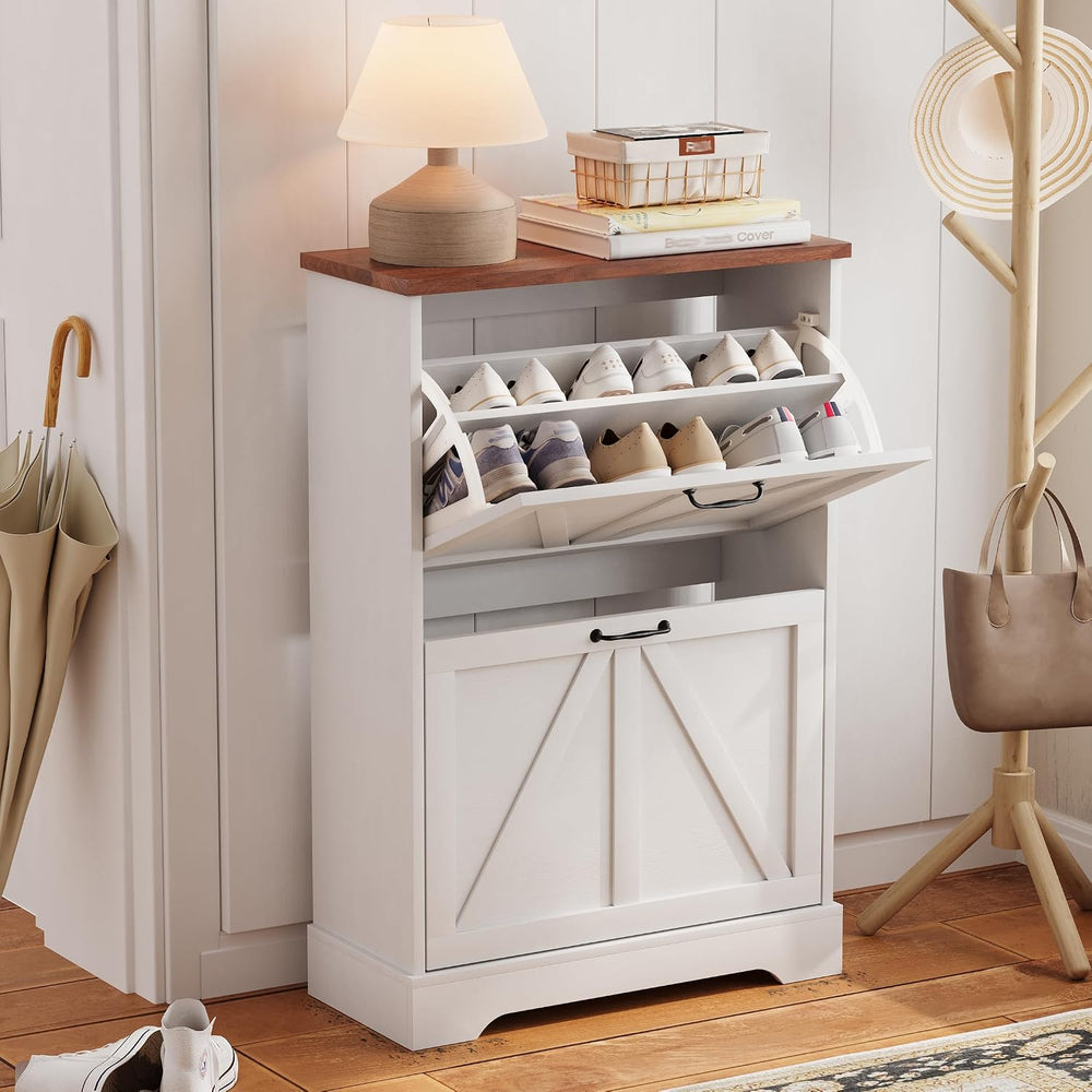 Semiocthome Farmhouse Shoe Storage Cabinet with 2 Flip Drawers, 23.6"(W)...