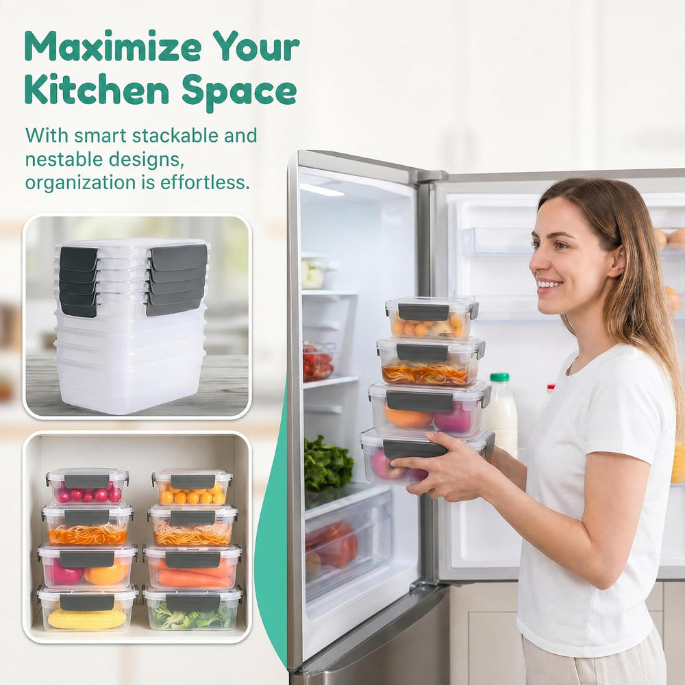 9 cup Plastic Food Storage Containers with Lids Nestable Freezer Dishwasher S...