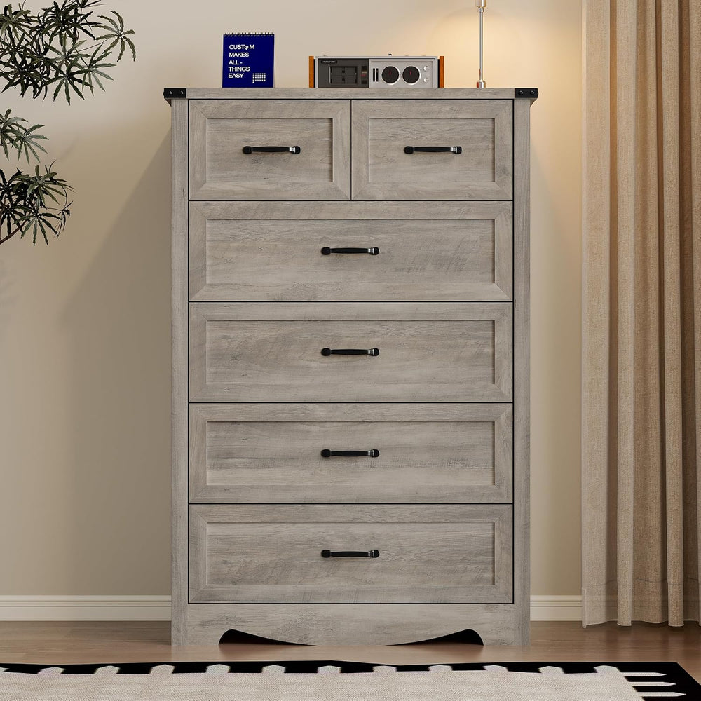 BORNOON Tall 6-Drawer Dresser for Bedroom, Modern Wooden Chest of Drawers wit...