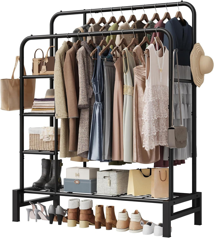 Clothes Rack for Hanging Clothes, Clothing Rack with shelves, Black