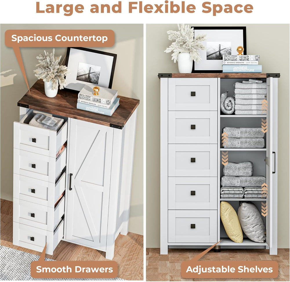 VVFLU Farmhouse Dresser Storage Cabinet Chest of Drawer for Bedroom, 5 Drawer...