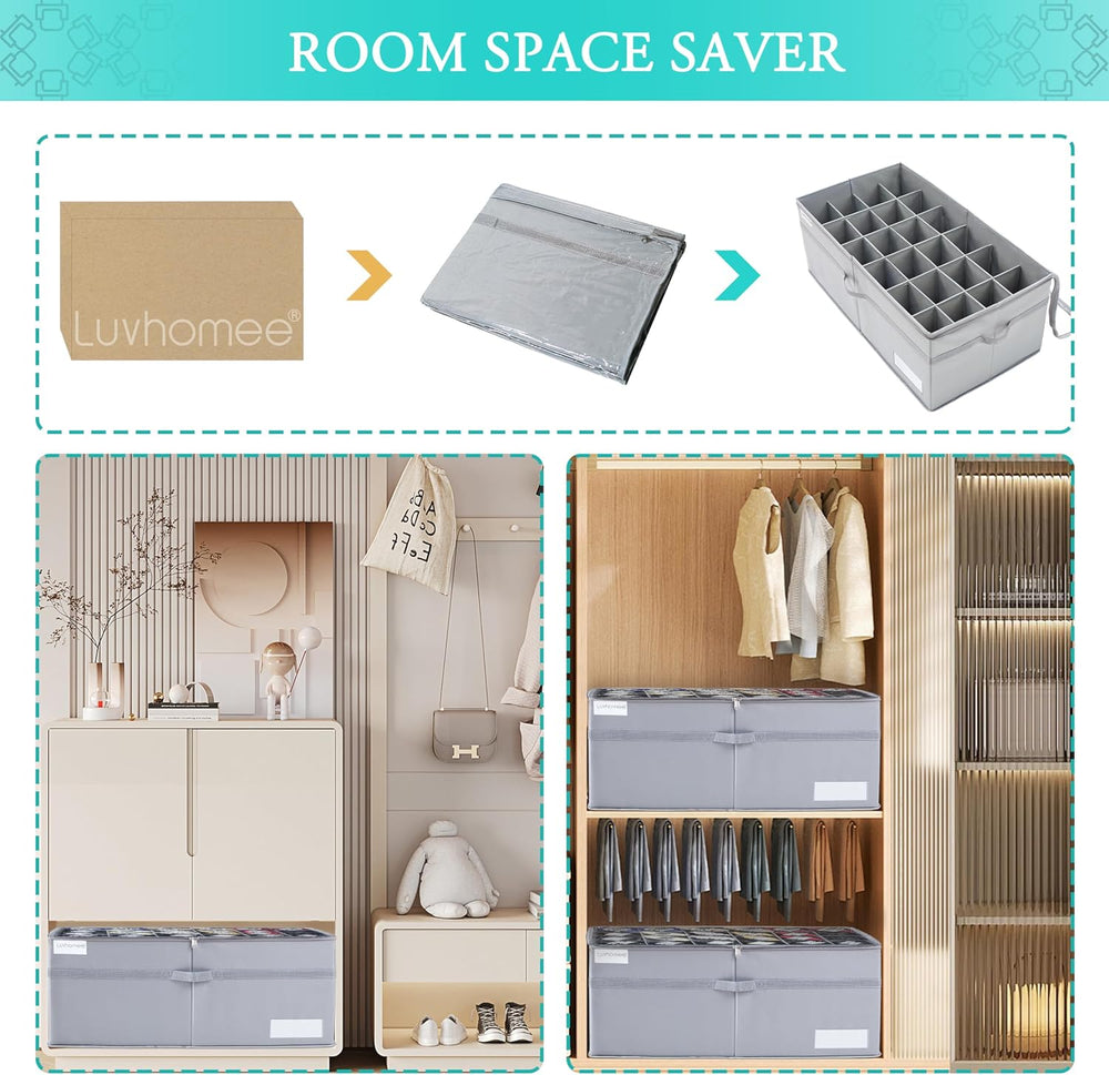 LUVHOMEE Shoe Organizer for Closet, Fits 24 Pairs, Large Shoe Box Storage Con...