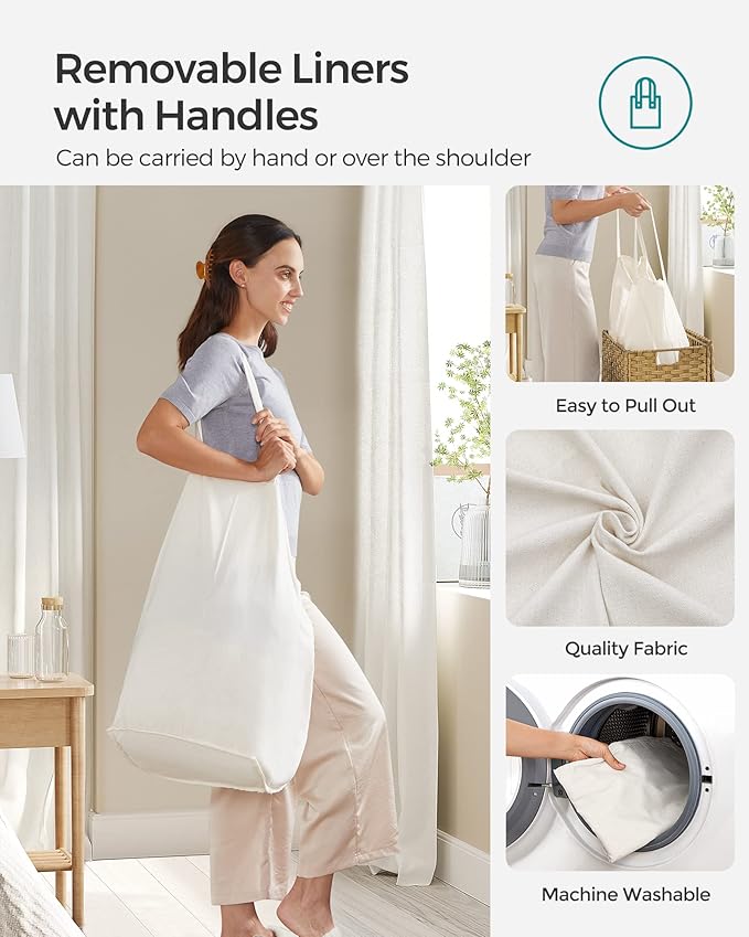 SONGMICS Laundry Hamper with Lid, 110L Clothes Hamper with 2 Removable Liner