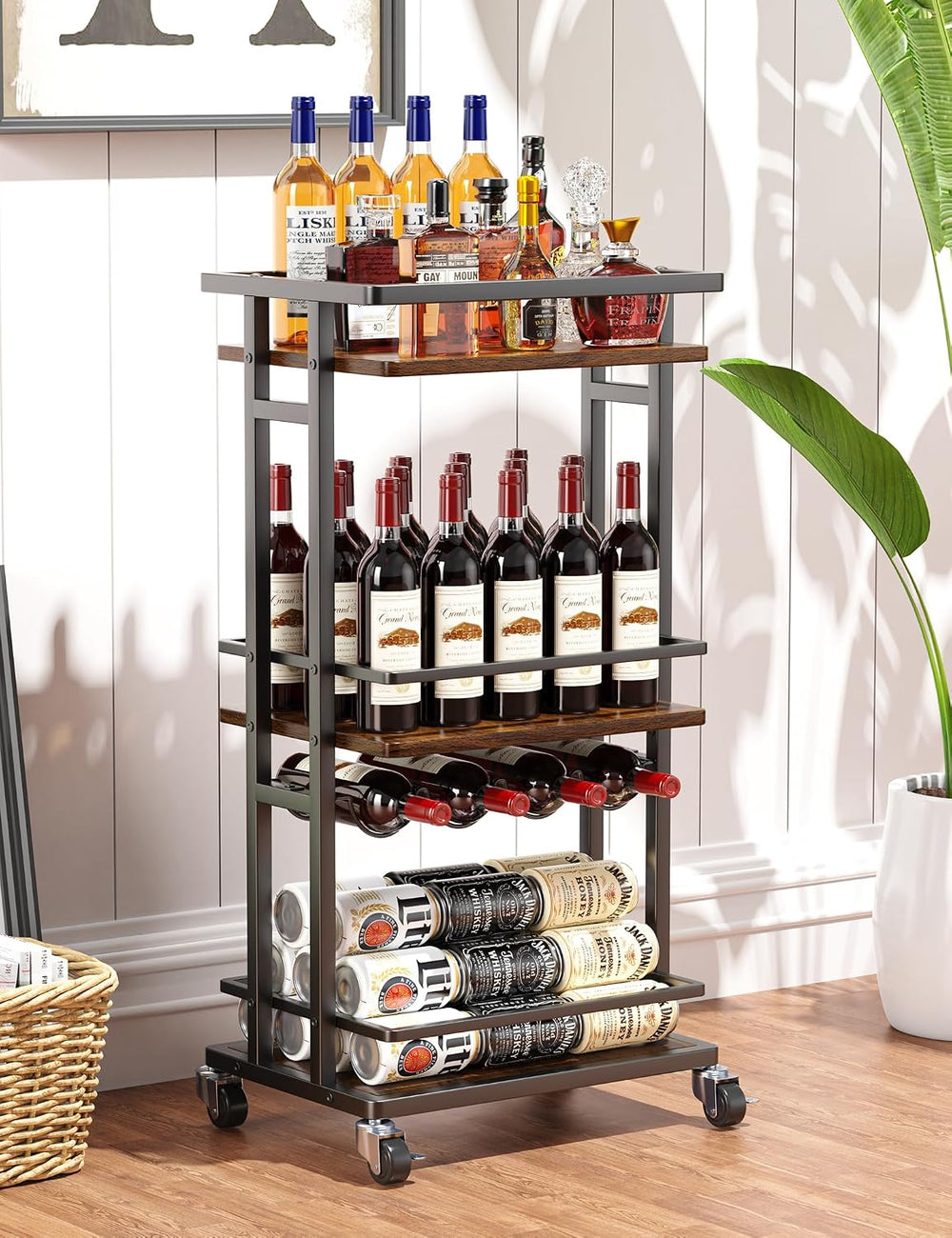 OKZEST 3-Tier Bar Cart for Home, Mini Rolling Liquor Cabinet & Serving Cart