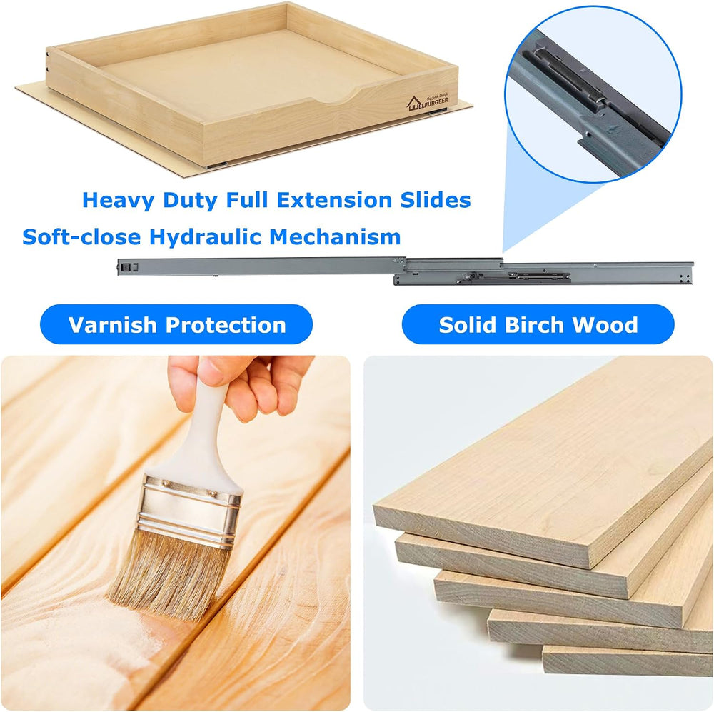 WelFurGeer Soft Close Pull Out Drawers for Cabinets, 29" W x 21" D ...