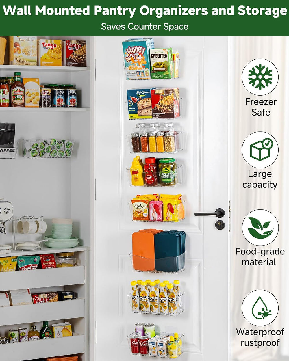 8-Pack Adhesive Pantry Organizers and Storage, Large Cabinet Door Organizer