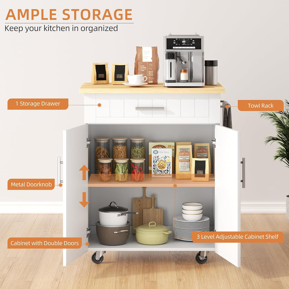 Shintenchi Kitchen Island Cart with Storage, Rolling Microwave Table