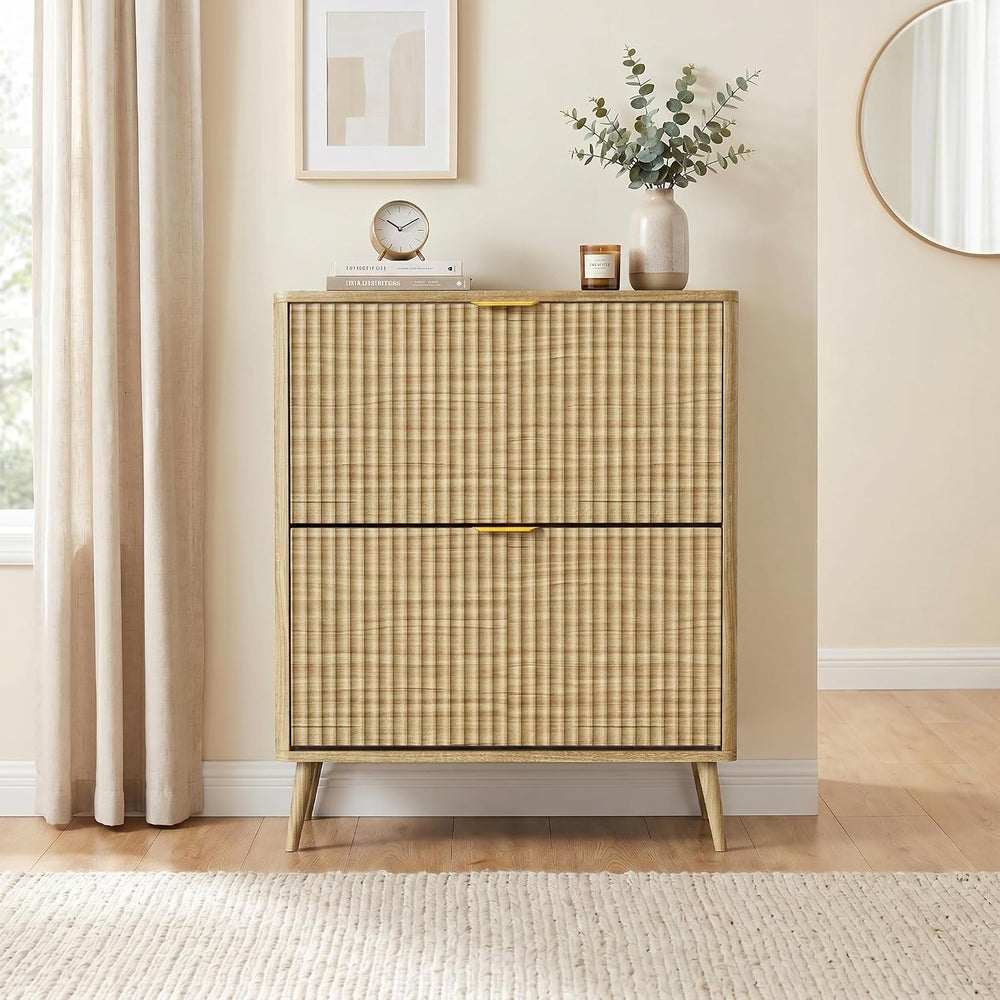 KIGOTY Narrow Shoe Storage Cabinet, Shoe Cabinet with 2 Flip Drawers, Freesta...