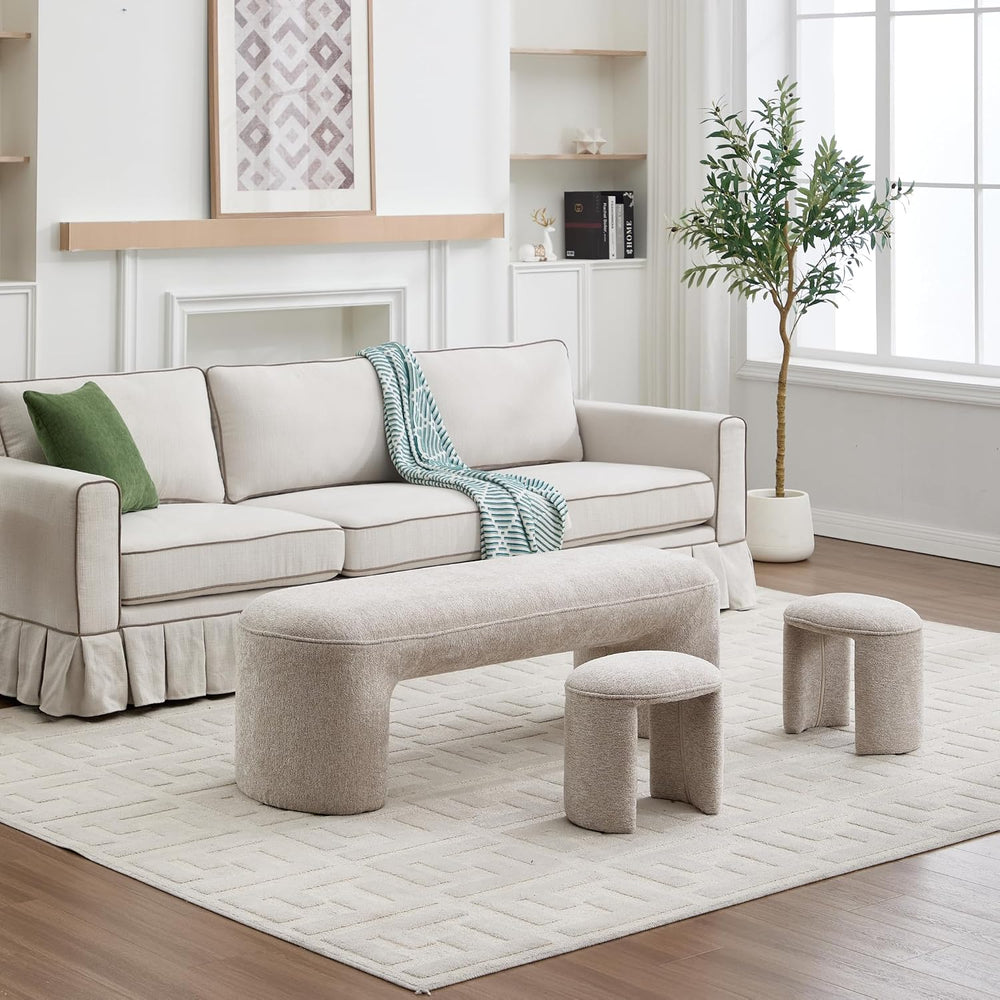 Hyfirm 3-Piece Upholstered Ottoman Bench Set, 53" Waterfall End of Bed B...