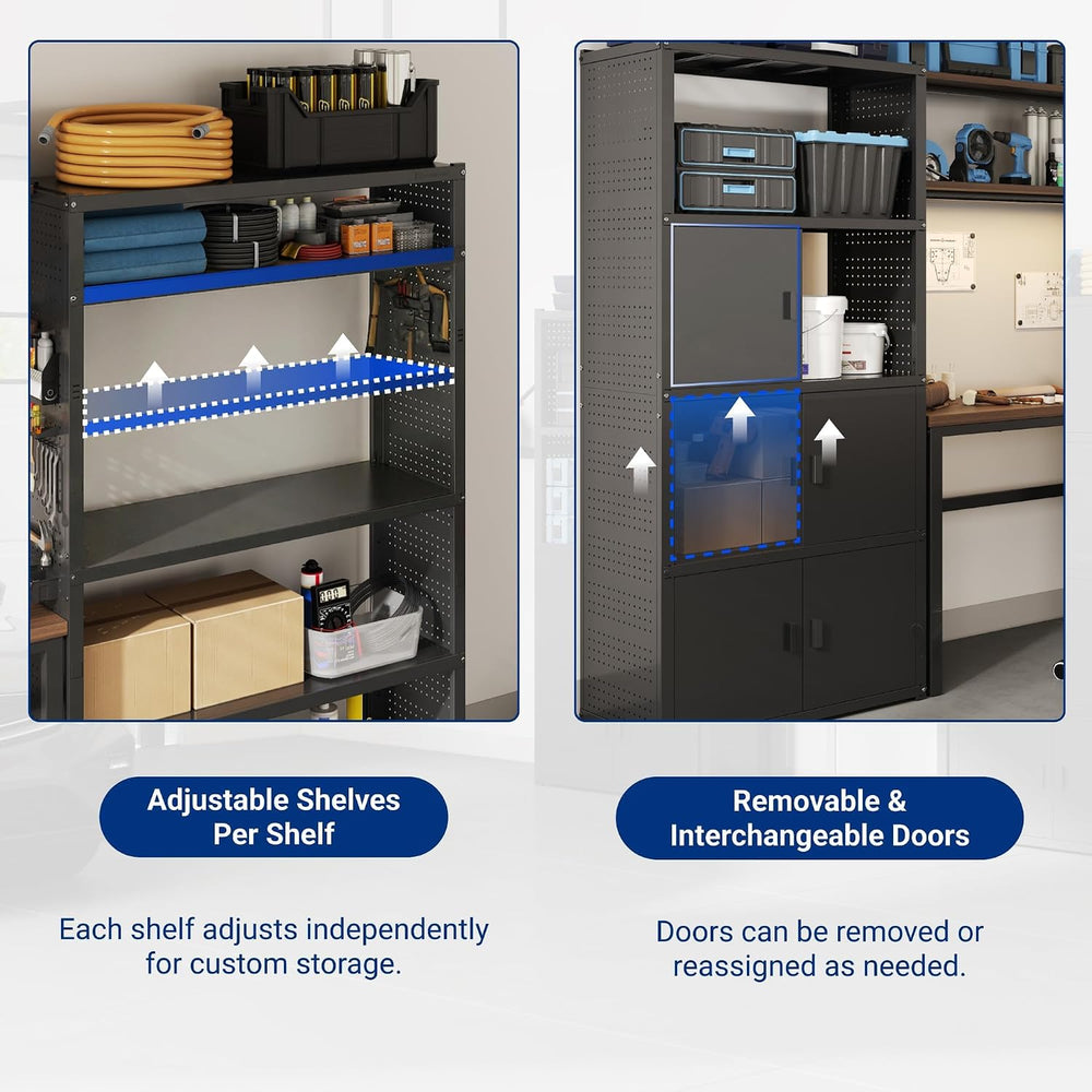 FLEXIMOUNTS Garage Storage Cabinet System with Workbench & Pegboard, White