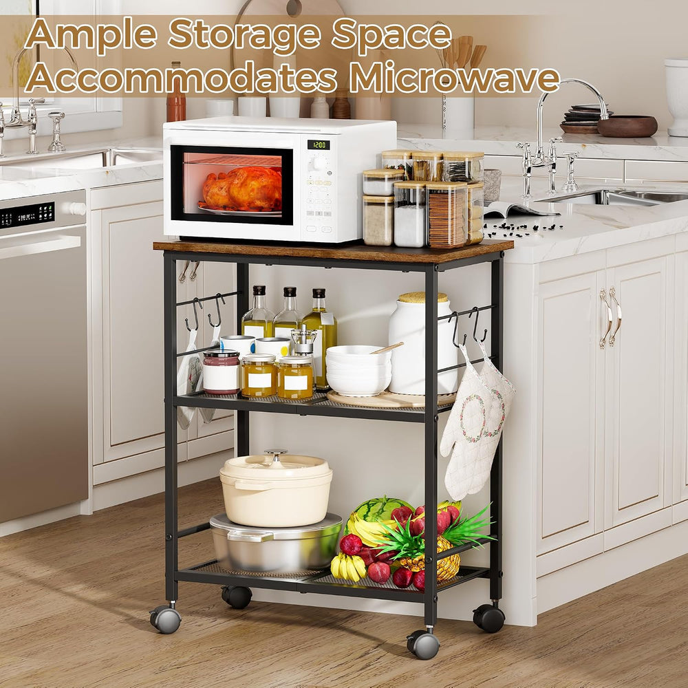 BEWISHOME Rolling Kitchen Microwave Cart with Wheels 3-Tier Microwave Stand