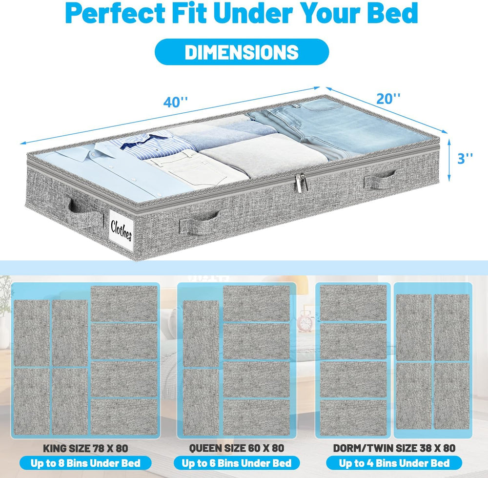 3 Inch Low Profile Under Bed Storage Drawer 4 Pack, Lightweight Underbed Clot...