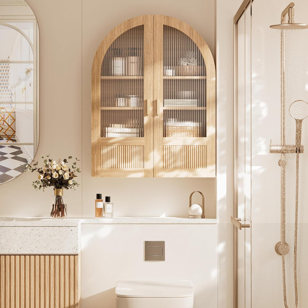 4-Tier Arched Bathroom Wall Cabinet with Adjustable Wood Shelves, Over the To...