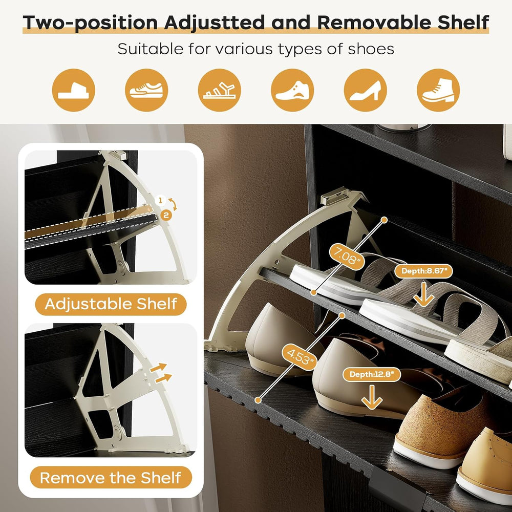 Shoe Cabinet Storage, Narrow Shoes Organizer with 2 Flip Drawers, Shoe Rack