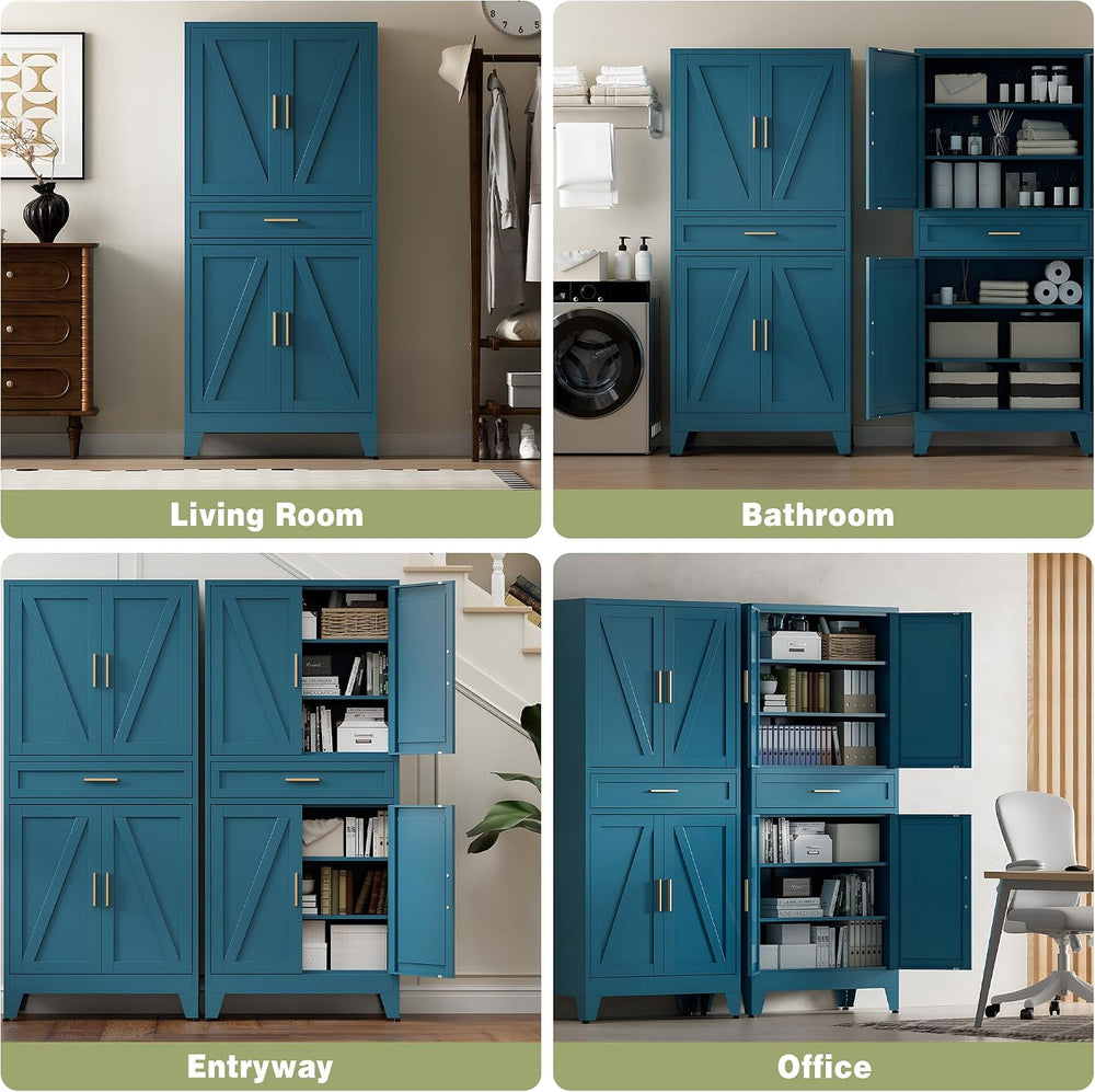 COFaR Farmhouse Storage Kitchen Pantry Cabinet with 4 Barn Door, 4 Adjustable...