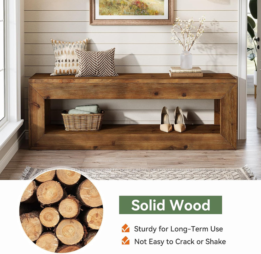 Solid Wood Entryway Bench, 47" Rustic Farmhouse Indoor Bench Seat with S...