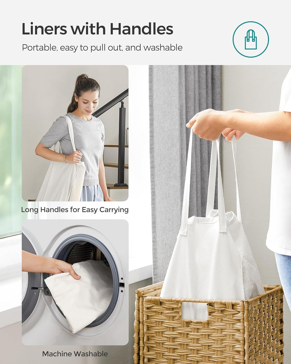 SONGMICS Laundry Hamper with Lid, 17.2 Gallon (65 L) Synthetic Rattan Clothes...