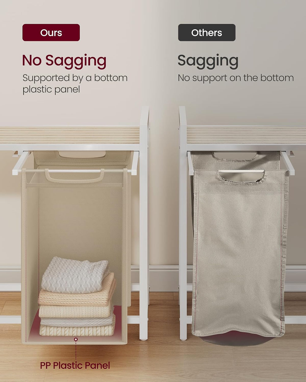 VASAGLE Laundry Hamper with Shelf, 3 Pull-Out Bags, 3 x 10.6 Gallons (40 L)