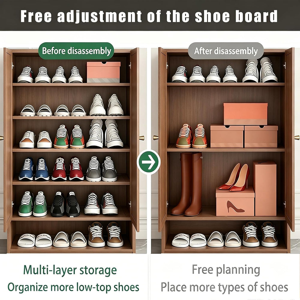 8 Tier Bamboo Shoe Cabinet - Shoe Storage Cabinet with Doors, 40-42 Pairs Bam...