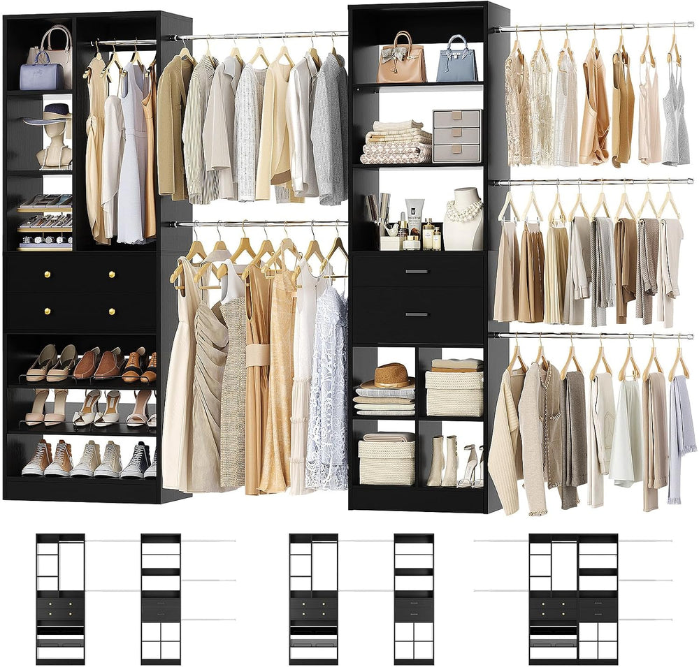 Besiost Closet System, Up to 128.6"/10.7 FT Closet Organizer with 4 Wood...