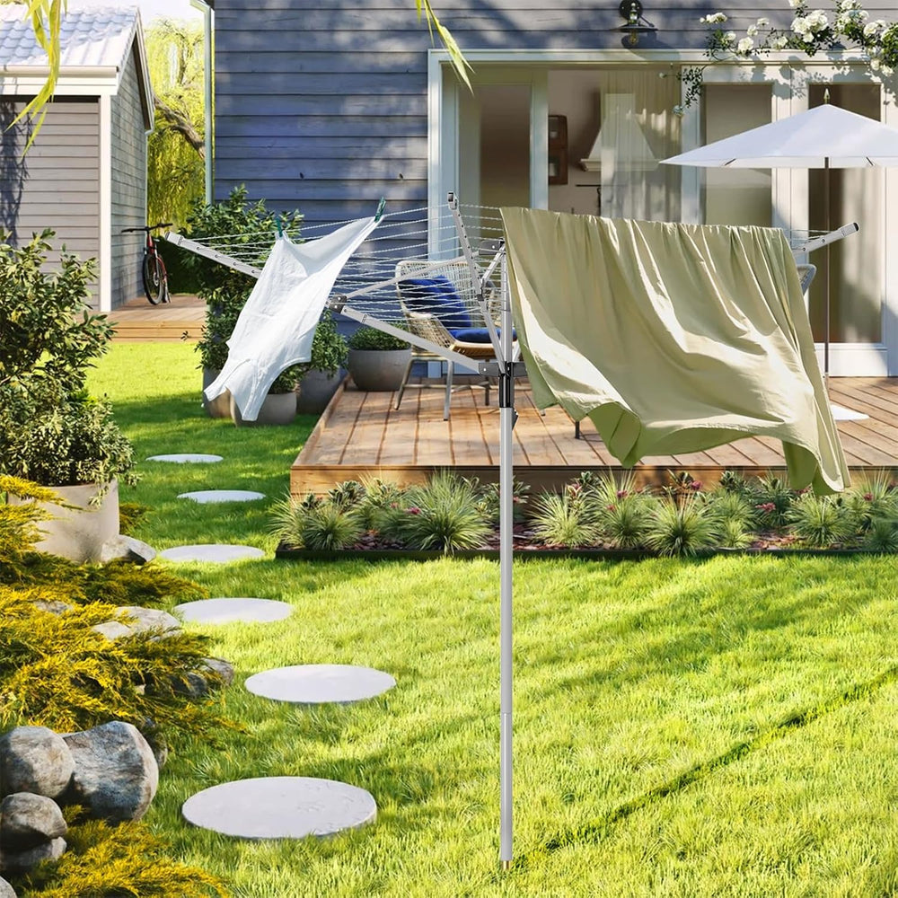 Outdoor Umbrella Drying Rack, 4-Aluminum Arms Folding Rotary Dryer with 12 Li...